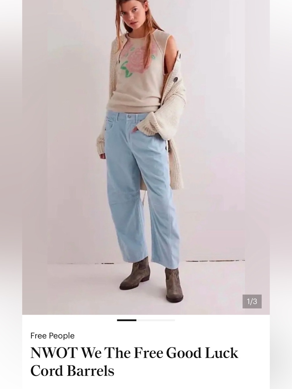We the free free people good luck barrel Corduroy Pants NWOT